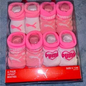 Pink sock booties.